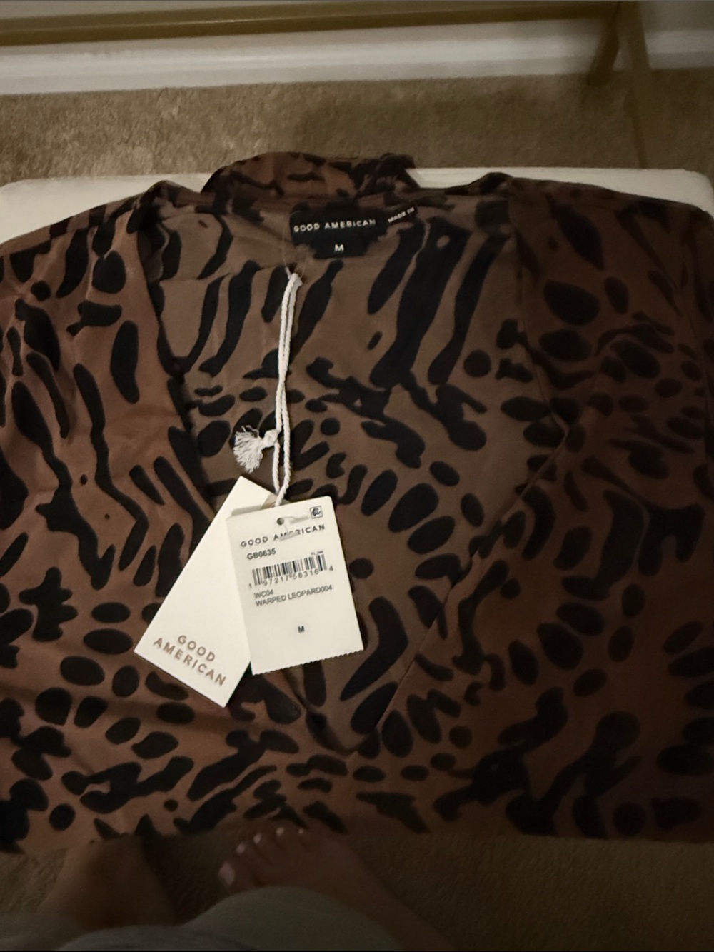Good American Brown and Black Animal-Print Short Sleeve Shirt